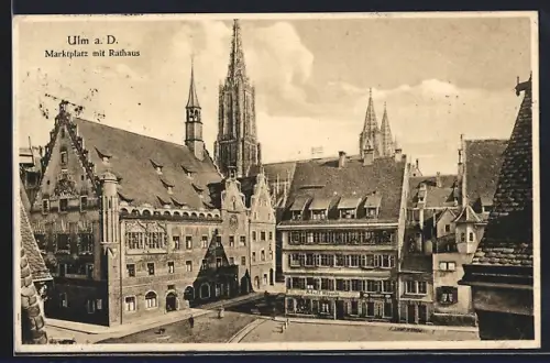 AK Ulm a. D., Marktplatz mit Rathaus
