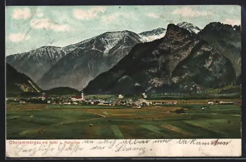 AK Oberammergau, Ortsansicht mit Kofel und Notspitze