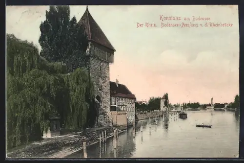 AK Konstanz am Bodensee, Rhein, Bodensee-Ausfluss von der Rheinbrücke