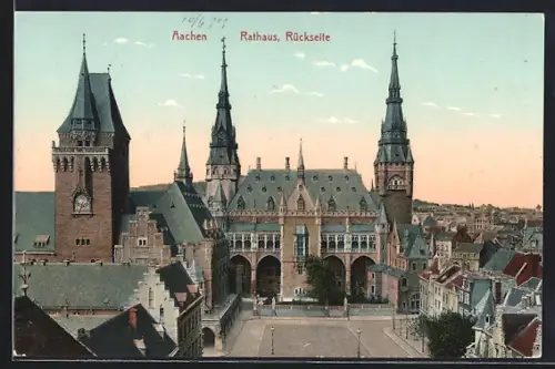 AK Aachen, Rathaus, Ansicht der Rückseite aus der Vogelschau