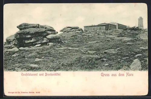 AK Brocken /Harz, Teufelskanzel mit Brockenhotel