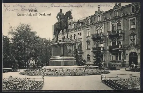 AK Erfurt, Kaiser-Platz mit Denkmal