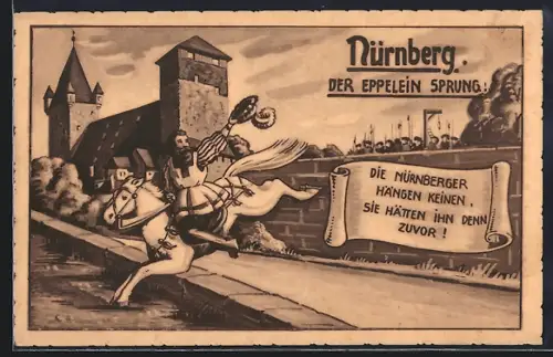 Künstler-AK Nürnberg, Der Eppelein Sprung, Die Nürnberger hängen keinen...