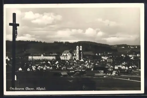 AK Ottobeuren /Bayer. Allgäu, Ortsansicht mit Kirche