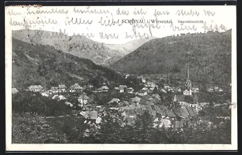 AK Schönau i. Wiesental, Gesamtansicht mit Kirche