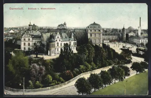 AK Darmstadt, Schlossansicht v. Museumsturm aus gesehen