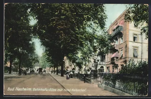 AK Bad Nauheim, Bahnhofs-Allee mit Hotel Kaiserhof