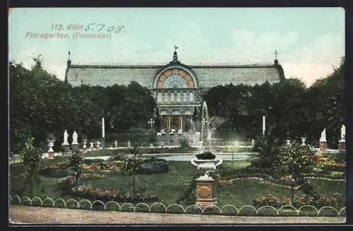 AK Köln-Riehl, Floragarten mit Springbrunnen, Frontseite