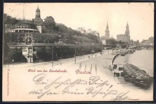 AK Dresden, Blick von der Carolabrücke mit Cafe