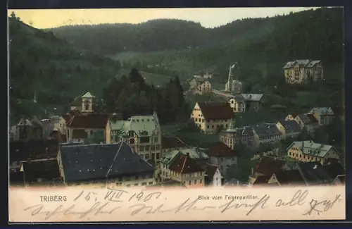 AK Triberg, Blick vom Felsenpavillon mit Kapelle