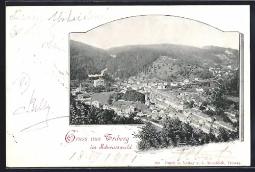 AK Triberg im Schwarzwald, Teilansicht mit Bäumen