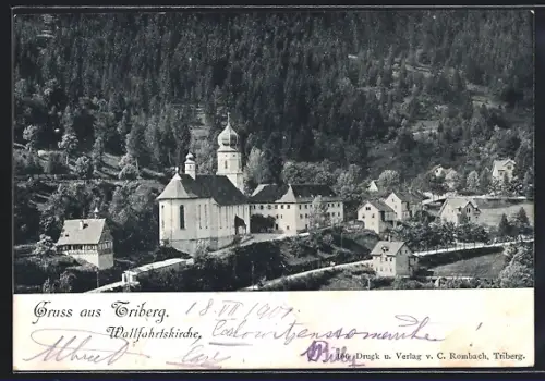 AK Triberg, Blick zur Wallfahrtskirche