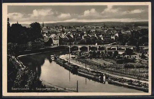 AK Saarbrücken, Gesamtansicht mit alter Brücke