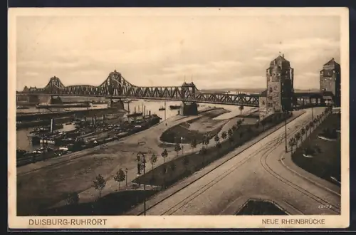 AK Duisburg-Ruhrort, Blick auf die neue Rheinbrücke