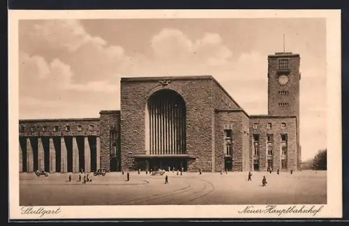 AK Stuttgart, Neuer Hauptbahnhof mit Strassenpartie