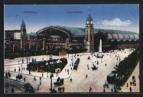 AK Hamburg-St.Georg, Reges Treiben auf dem Platz vorm Hauptbahnhof