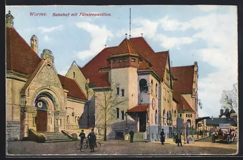AK Worms, Bahnhof mit Fürstenpavillion
