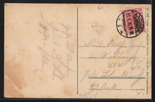 AK Aachen, Bahnhof und Kriegerdenkmal mit Strassenpartie