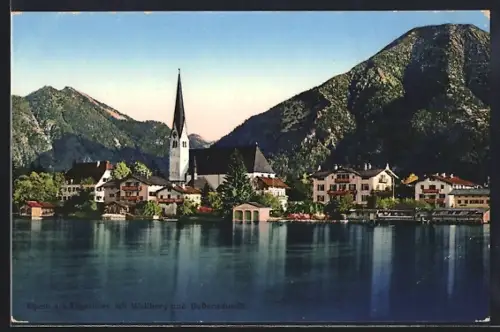 AK Egern am Tegernsee, Kirche mit Wallberg und Bodenschneid