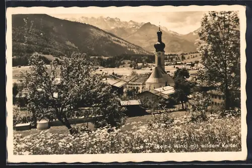AK Reit i. Winkl, Teilansicht mit Kirche und wildem Kaiser