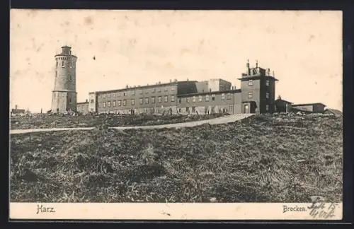 AK Brocken /Harz, Brocken-Hotel mit Aussichtsturm