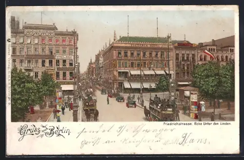 Lithographie Berlin, Friedrichstrasse Ecke unter den Linden