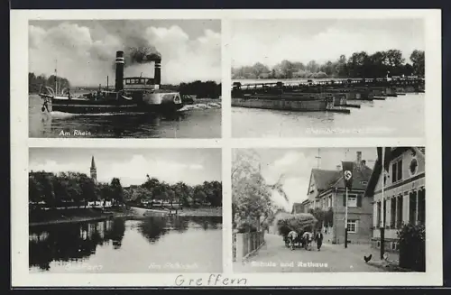 AK Greffern, Rheinbrücke, Schule und Rathaus