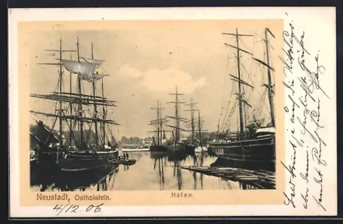 AK Neustadt, Segelschiffe am Hafen