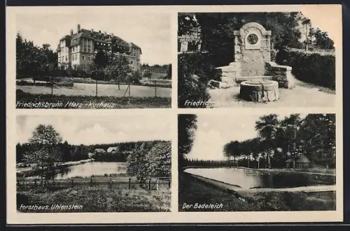 AK Friedrichsbrunn /Harz, Kurhaus, Forsthaus Uhlenstein, Friedrichsbrunnen