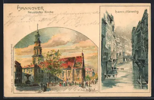 Lithographie Hannover, Neustädter Kirche, Hann.-Venedig