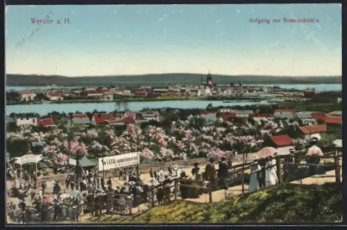 AK Werder a. H., Teilansicht mit Aufgang zur Bismarckhöhe