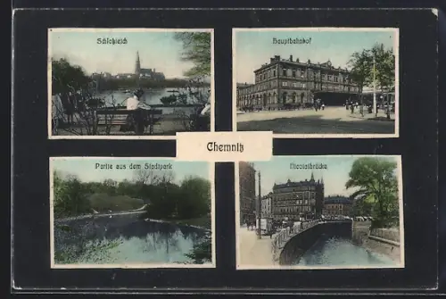 AK Chemnitz, Hauptbahnhof, Schlossteich, Nicolaibrücke