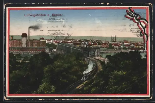AK Ludwigshafen a. Rhein, Teilansicht mit Eisenbahn