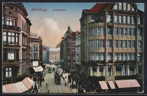 AK Hamburg-Neustadt, Grasskeller mit Strassenbahnen