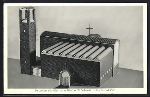 Künstler-AK Aachen-Hörn, Baustein für die neue Kirche St. Sebastian
