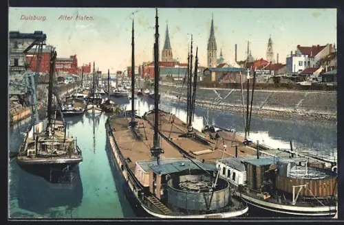 AK Duisburg, Alter Hafen mit Fähren