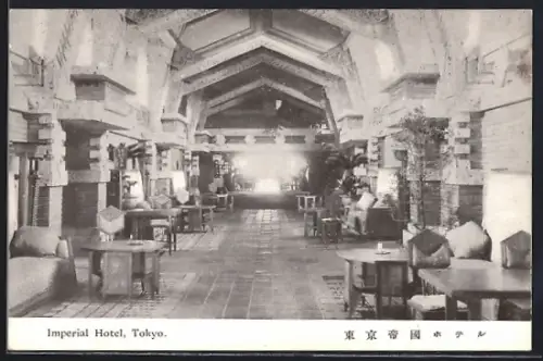 AK Tokyo, Blick ins Innere des Imperial Hotel