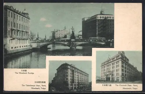 AK Tokyo, Nihonbashi, The Takashimaya dept. Store, The Mitukoshi Dept. Store, The Nihonbashi Bridge