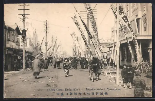 AK Yokohama, Isezakicho-dori after great earthquake