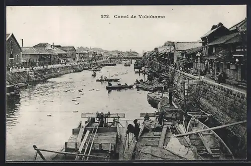 AK Yokohama, Le Canal, Buntes Treiben am Kanal