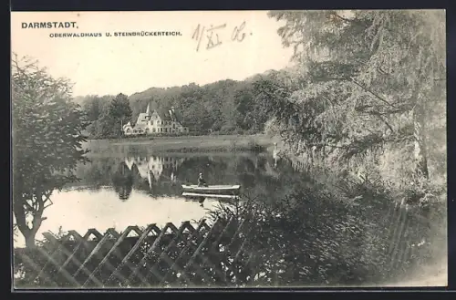 AK Darmstadt, Oberwaldhaus und Steinbrückerteich, Ruderboot