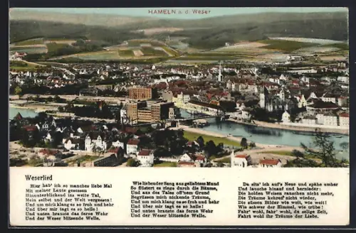 AK Hameln a. d. Weser, Teilansicht mit Brücke, Weserlied