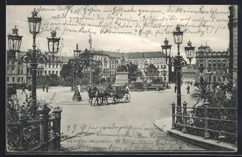 AK Hannover, Ernst-August-Platz mit Kutsche