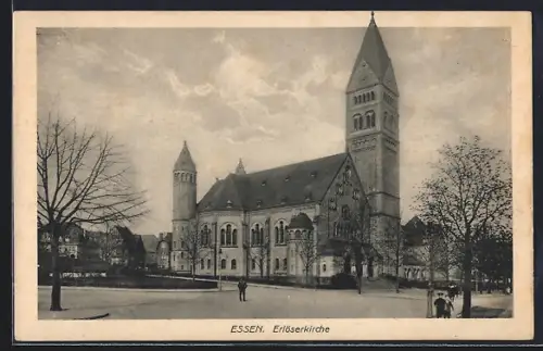 AK Essen, Erlöserkirche mit Strassenpartie