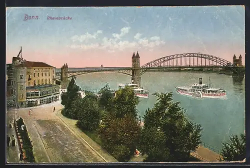 AK Bonn, Dampfer bei der Rheinbrücke
