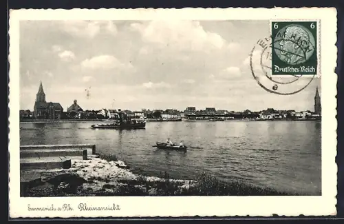 AK Emmerich a. Rh., Flusspartie am Rhein mit Dampfschiff und Ruderboot