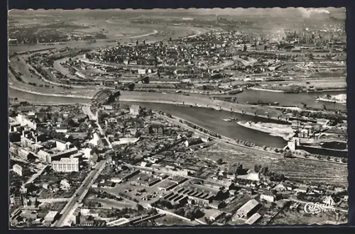 AK Duisburg, Teilansicht mit Hafen und Rhein