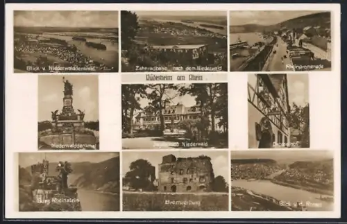 AK Rüdesheim am Rhein, Hotel Drosselhof, Jagdschloss Niederwald, Burg Rheinstein