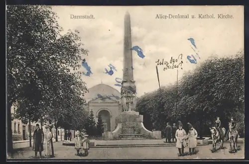 AK Darmstadt, Alice-Denkmal und Kath.Kirche