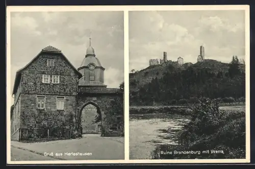 AK Herleshausen / Werra, Ruine Brandenburg und Stadttor
